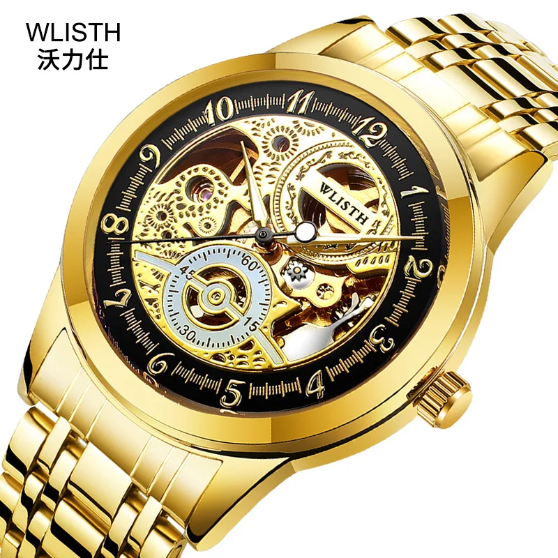 

Fashion Wlisth Top Brand Men's Watch Hollow Skeleton Automatic Steel Mechanical Sport Waterproof Wristwatches Relogio Masculino