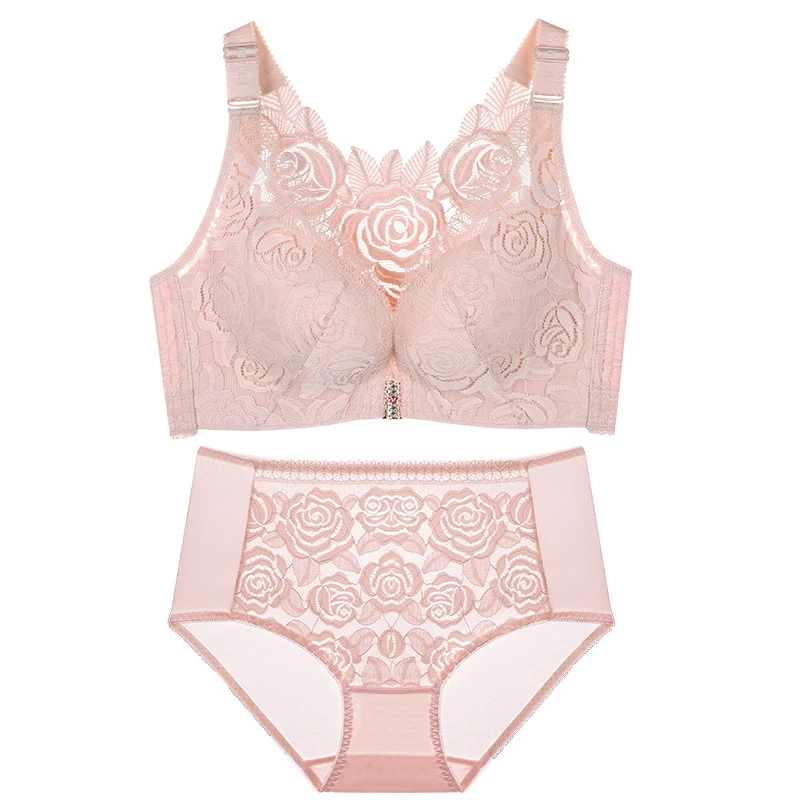 Front buckle rose beautiful back plus size bra set lingerie set Underwear women set 50D 115D