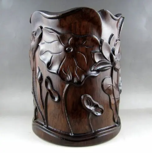 

EXQUISITE CHINESE OLD UNIQUE HUALI WOOD NATURAL CARVED BRUSH POT RT