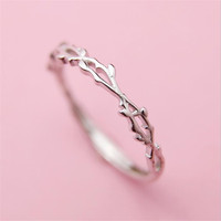 New Simple Twig Thorn Leaf 925 Sterling Silver Jewelry Not Allergic Popular Branch Exquisite Women Opening Rings  R127