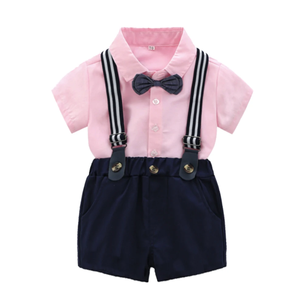 

Tem doger summer boy clothing suits short sleeve pink shirt +shorts 2 pcs gentleman outfits cute boys clothes