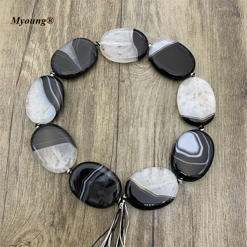 Large Oval Shape Black and White Agates Druzy Slice Pendant Beads For DIY Jewelry Making MY210930