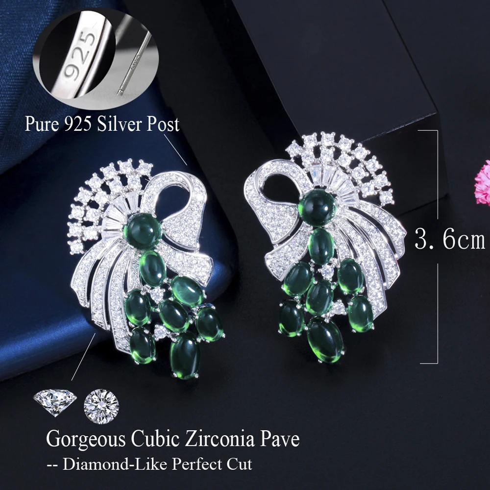 ThreeGraces Retro Style Green CZ Crystal Dancing Party Dangle Drop Earrings for Women New Fashion Jewelry Accessories ER576