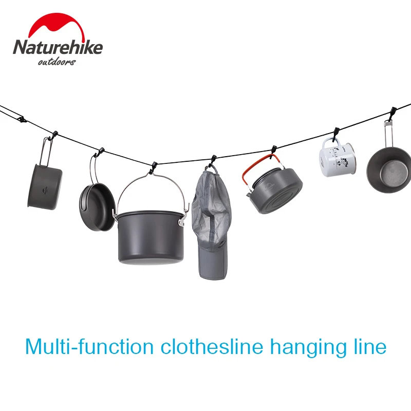 NatureHike Camping Rope Clothes Cord Set with Hanging Hooks Outdoor Multifunction Clothesline with Karabiner & Hooks