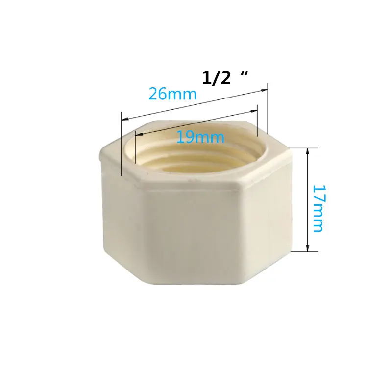 플라스틱 파이프 육각 헤드 엔드 캡 플러그 피팅 UPVC 커넥터 어댑터 배관 내부 스레드, BSP 암나사, 1/2 인치, 19mm