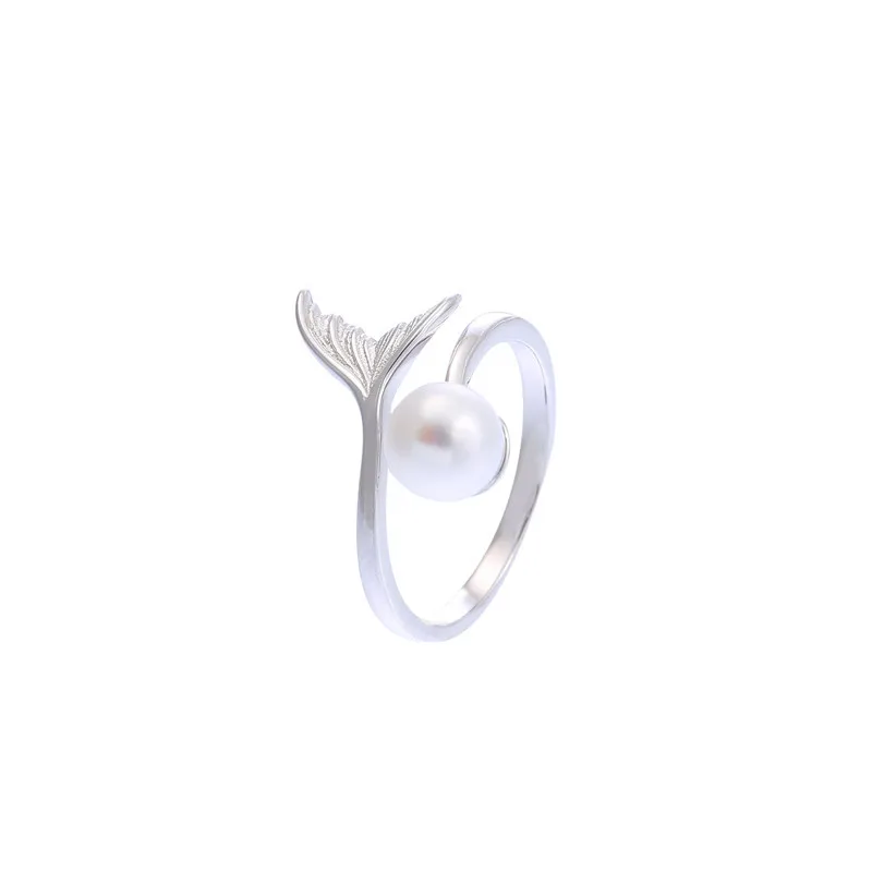 Fishtail Pearl Ring Settings Handmade Jewellery Creative S925 Sterling Silver Ring Mountings Female Adjustable Silver Mounts