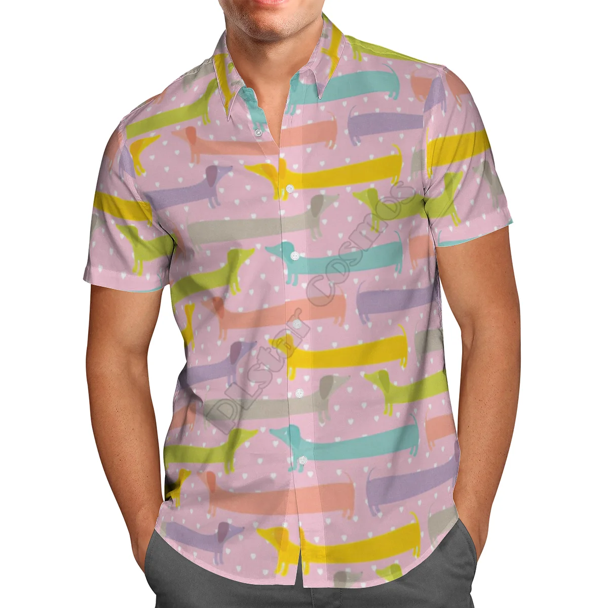 Hawaii Shirt Hawaiian beach Summer Funny Dachshund 3D Printed Men's Shirt Harajuku Tee hip hop Casual shirts 06
