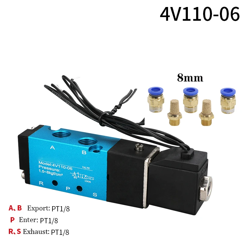 

Solenoid Valve 5 Way Port 2 Position Gas Pneumatic Electric Magnetic Valve 12V 24V 220V Coil Volt 4mm 6mm 8mm Hose 4V110-06