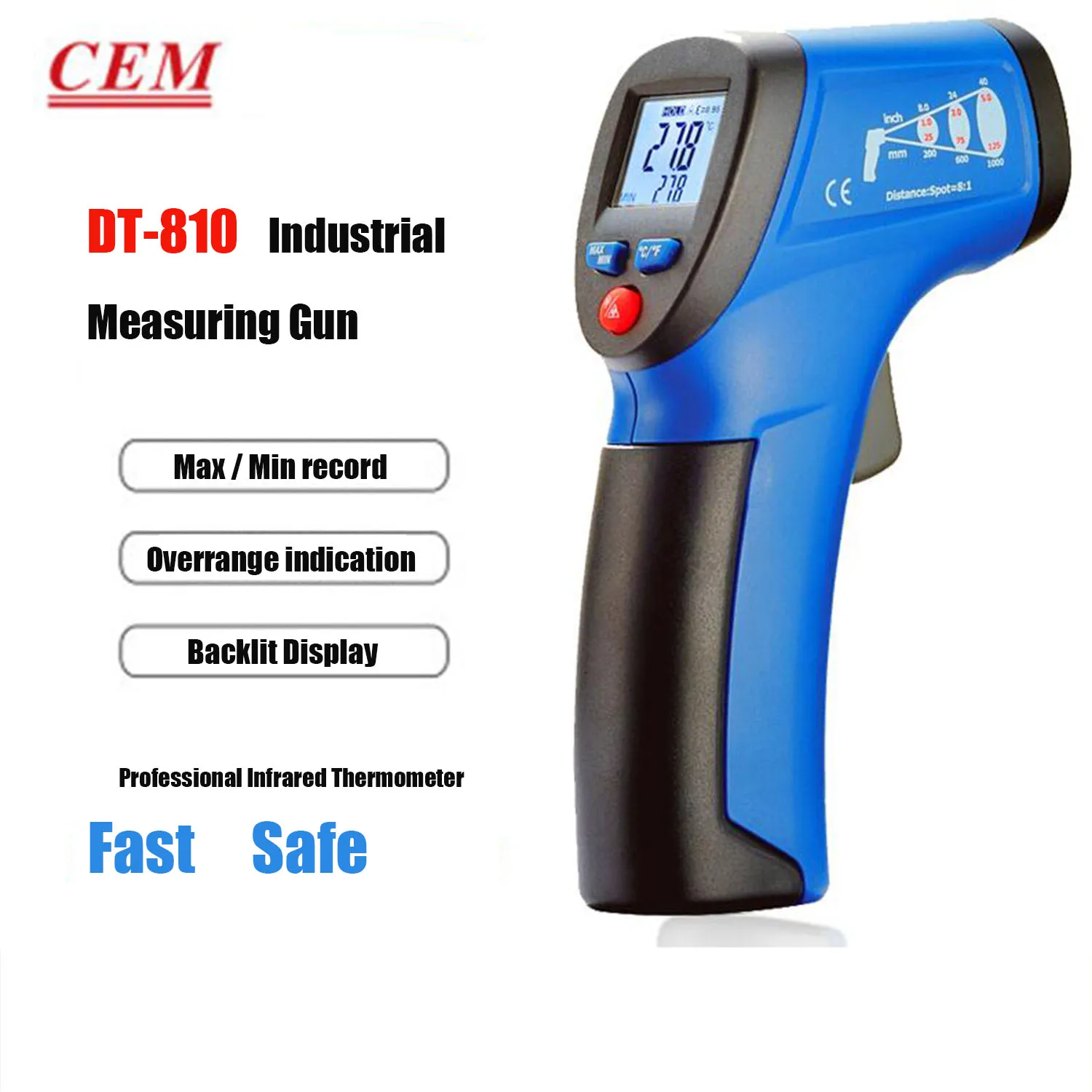 Cem Dt810 Dt911 Dt-812 Termômetro Infravermelho Industrial Ponto Termômetro Detector Eletrônico Pistola de Temperatura Doméstico Novo.
