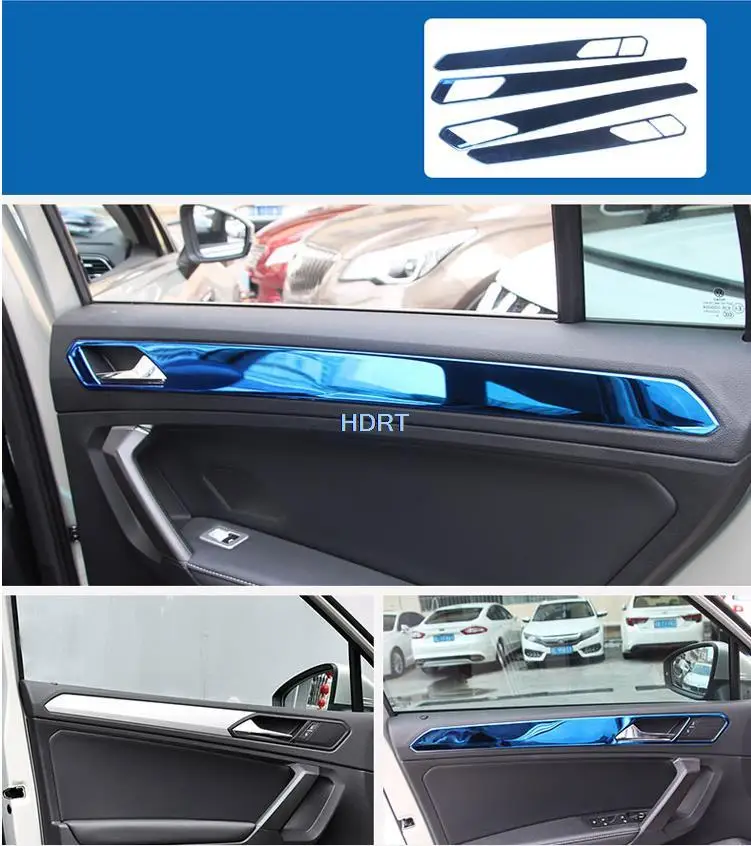 For Volkswagen VW Tiguan L 2017 2018 2019 2020 2021 Stainless Steel Blue Interior Accessories Central Console Decoration Sticker