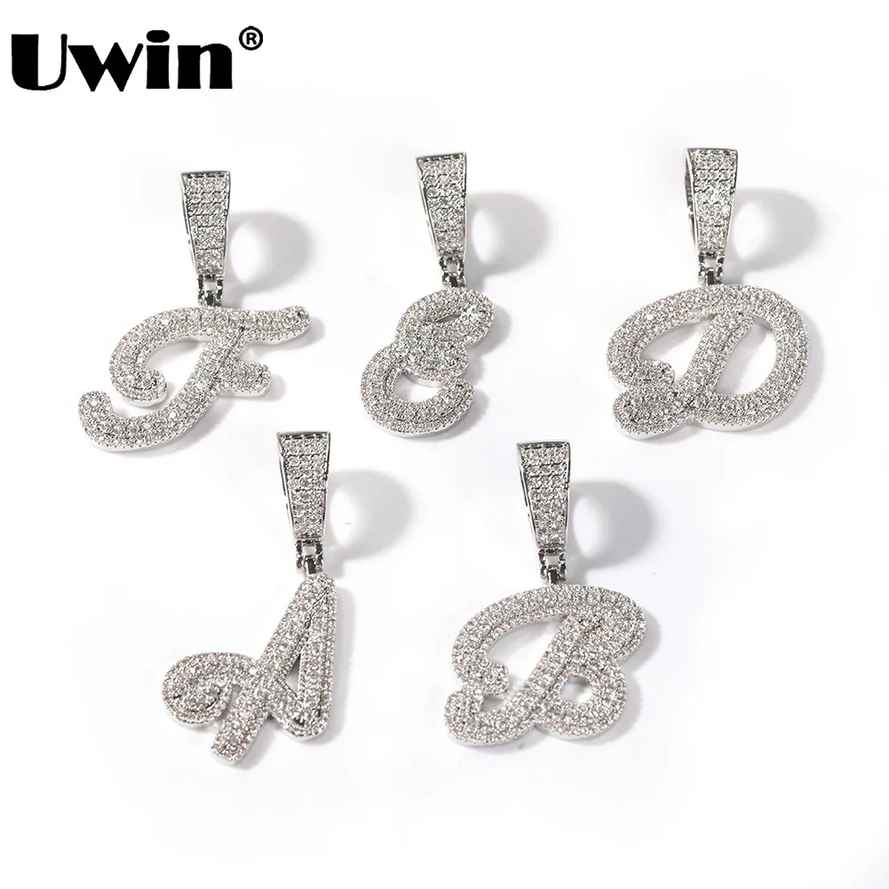 

UWIN 2022 New Initial Brush Cursive Letter Pendant for Women Men Ice Out Cubic Zircon Alphabet Charms Fashion Hip Hop Jewelry