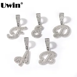 UWIN 2022 New Initial Brush Cursive Letter Pendant for Women Men Ice Out Cubic Zircon Alphabet Charms Fashion Hip Hop Jewelry