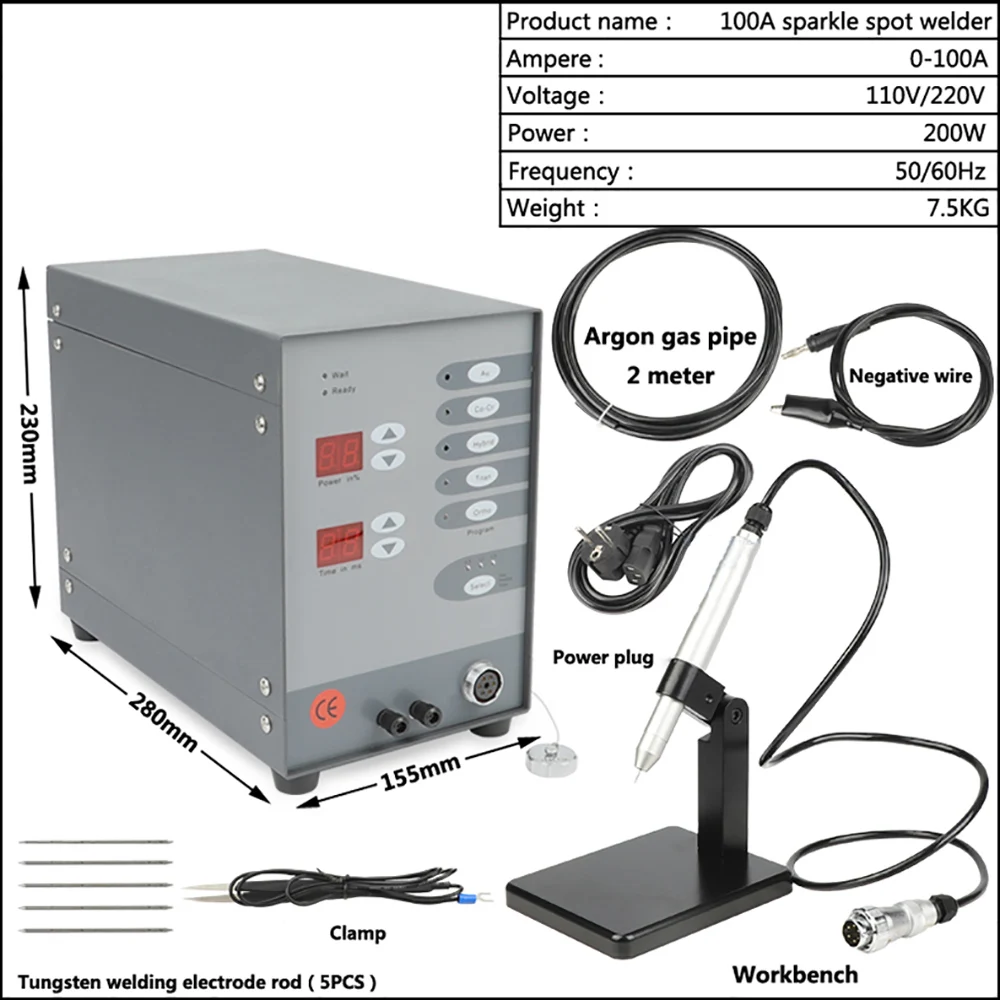 Schmuck Pulse Spot Schweißer Edelstahl Spot Schweißen Maschine Laser Schweißen Numerical Control Pulse Argon Arc Schweißer 100A