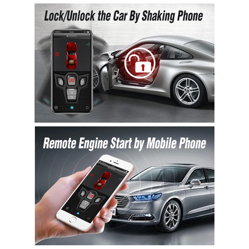 Start With Phone Smart Keyless Entry Car Remote Engine Starter Central Locking 2-Way Alarm With Autostart One Button Push Stop