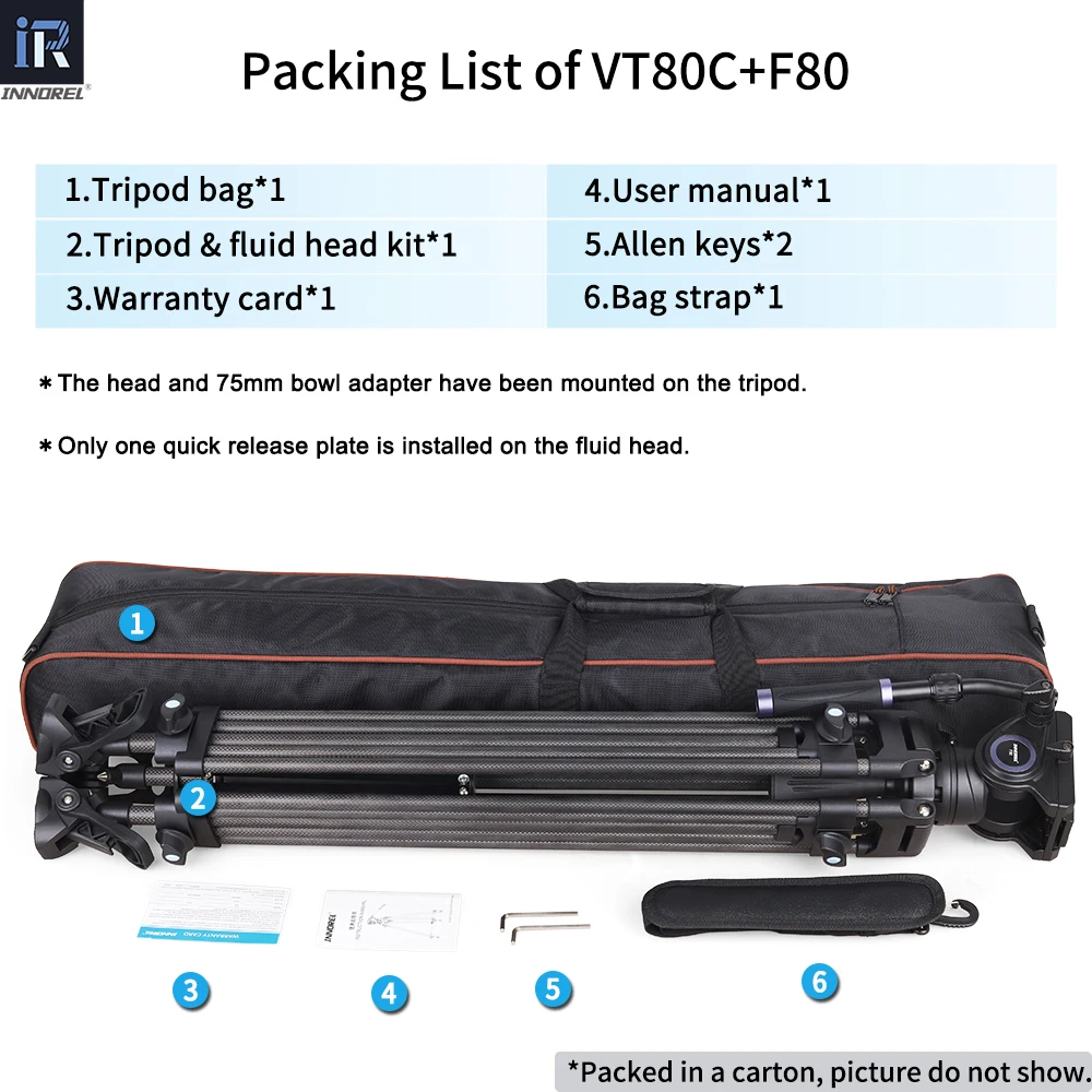 VT80C Professional Carbon Fiber Video 186cm Tripod Hydraulic Fluid Video Head F80 Load 12kg for Camera DSLR Portable Camera