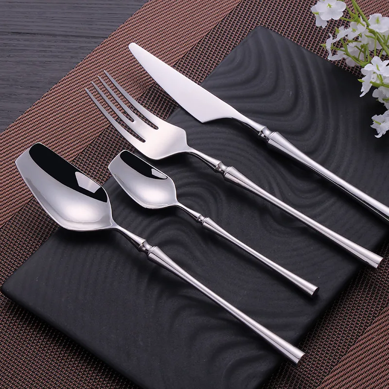 

Bright Silver Tableware Stainless Steel Spoon 4 Pcs Complete Dinnerware Set Knifes Forks Spoons Flatware Set Spoons Cutlery Set