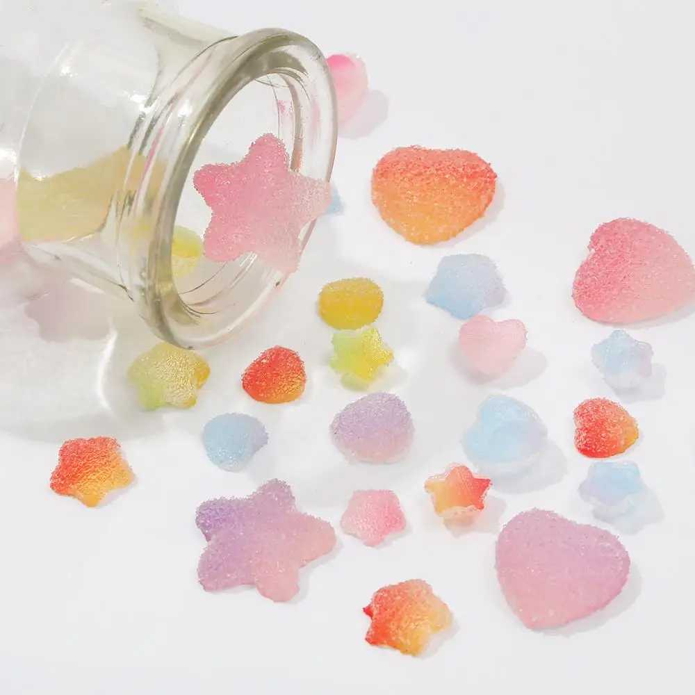 

10-20pcs Gradient Colorful Soft Fudge Heart Star Shapes Cabochons for DIY Hairpin Earring Jewelry Making Simulation Fancy Shapes