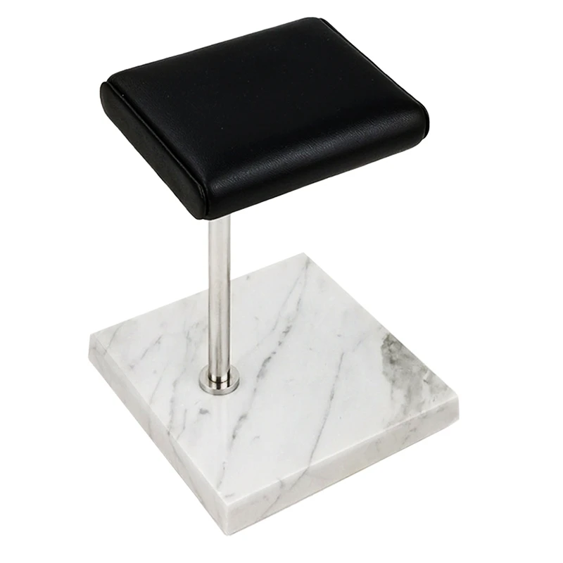 2X White Marble Watch Bracelet Display Stand Black PU Leather Jewelry Stand Watch Stand Silver Color Rod Placement Stand