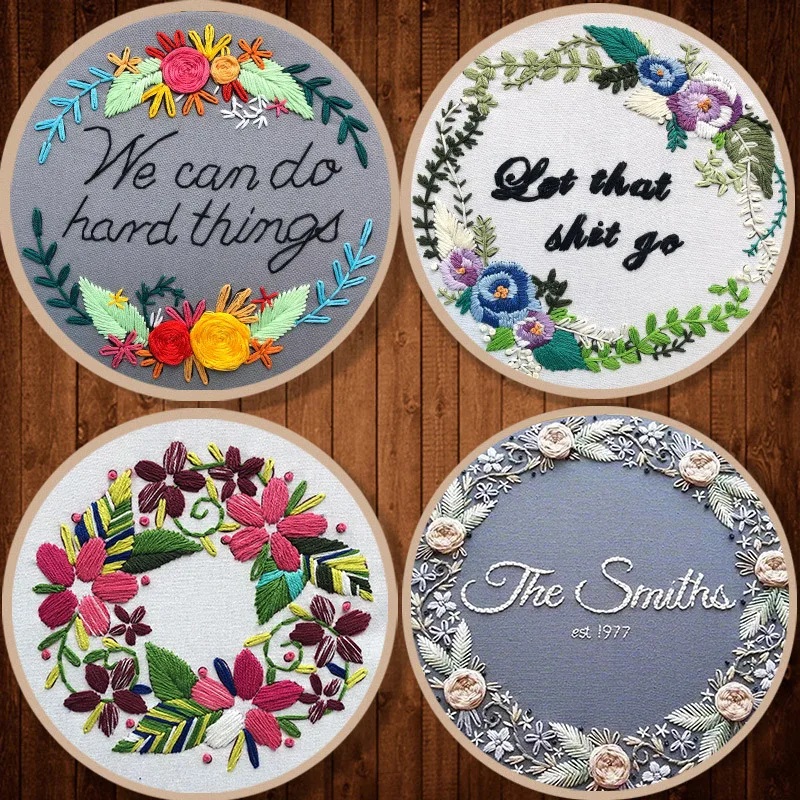 

Embroidery Beautiful Wreath Diy 3d Beginner Fabric Threads Material Bag Landscape Needlework Cross Stitch Kit Wall Painting