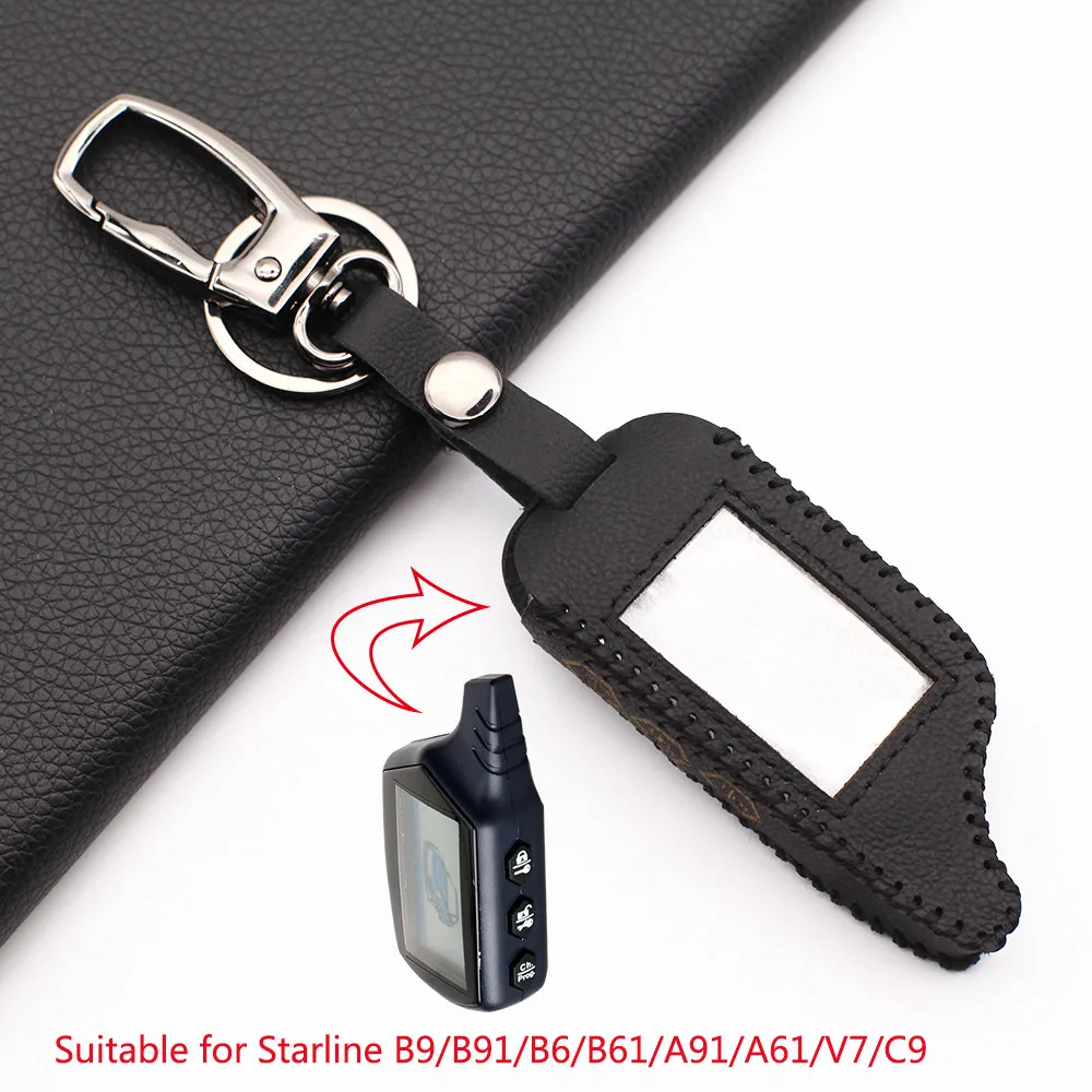 Soft Leather Key Case Fob Cover For Starline B9 / B91 / B6 / B61 / A91 / A61 / V7 Russian Two Way Version LCD Car Alarm Keychain