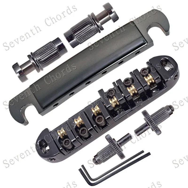 

A Set Of Roller Saddle Electric Guitar Bridge Tailpiece Accessories Parts Musical Instrument Black Small Studs & Anchor