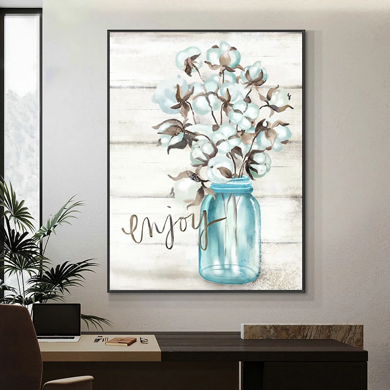 

White Flower in Vase Abstract Oil Painting on Canvas Art Cuadros Posters and Prints Nordic Modern Wall Picture for Living Room