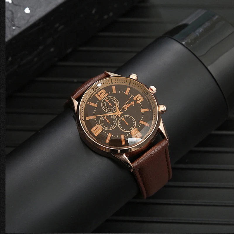 Men Watches  High Quality Quartz Wrist Watch with Folding Clasp Leather Wallet Gift Set for Men Boyfriend Dad Father\'s day Gifts