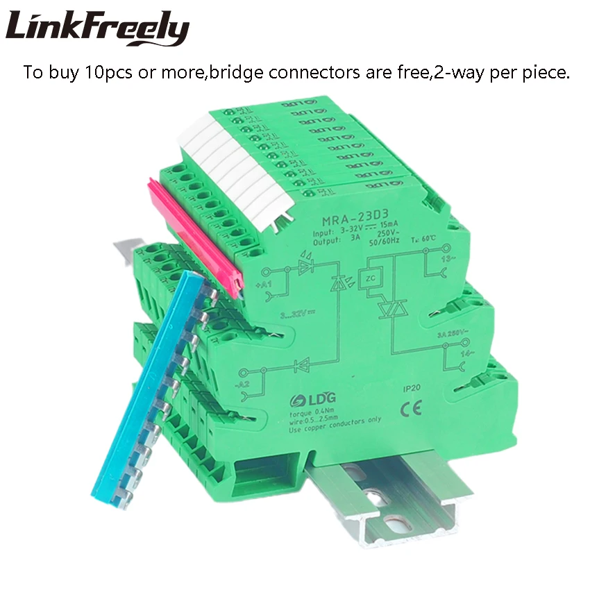 

MRA-23D3 10pcs 3A Mini SSR Solid State Relay DC AC Input 3V 5V 12V 24VDC Interface Voltage Switching Relay Module Board DIN Rail