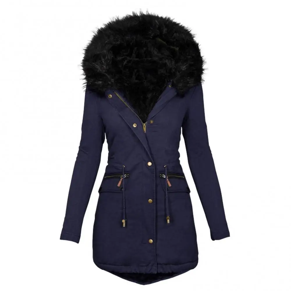 40%HOTLadies Winter Long Sleeve Faux Fur Hood Mid-length Warm Coat Parka Snow Jacket Hooded Quilt Snow Jacket Large Size