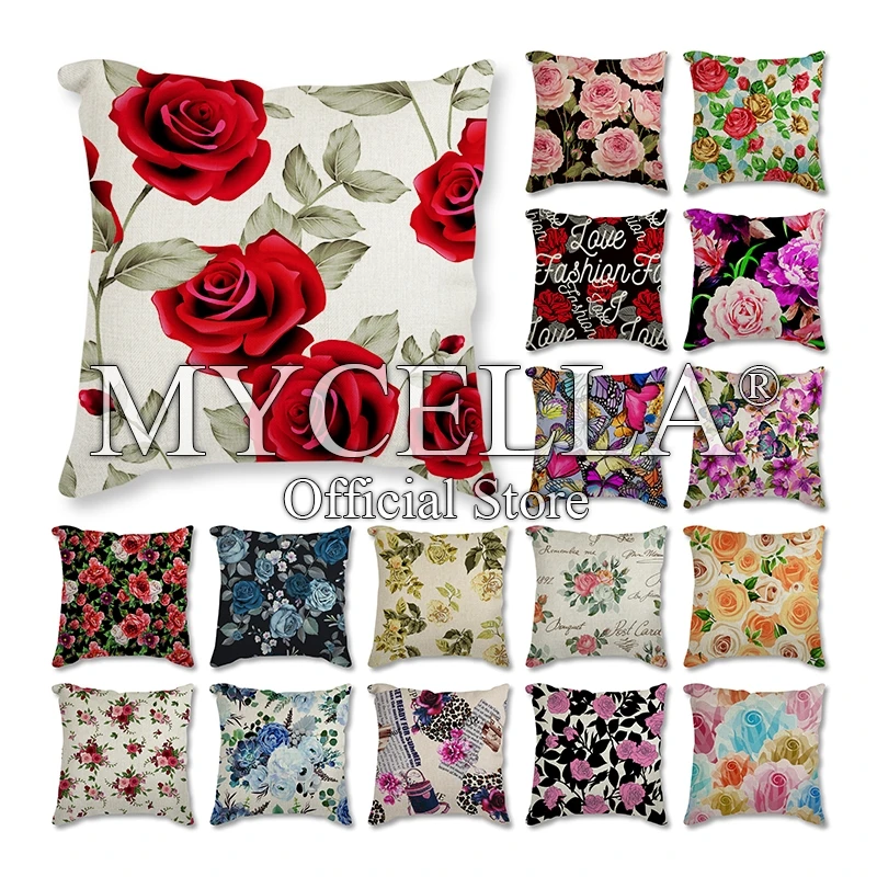 

Countryside Style Cushion Cover Polyester Cotton Cojines Decorativos Sofa Flowers roses Home Decorative Pillows Cushion Covers