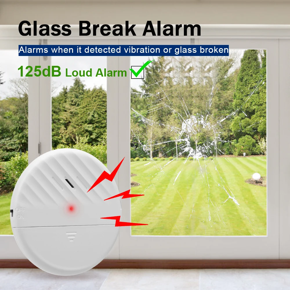 Awapow Wireless Window Door Vibration Sensor 125dB Glass Break Vibration Burglar Sensor Alarm Home Safety Alarm Detector System