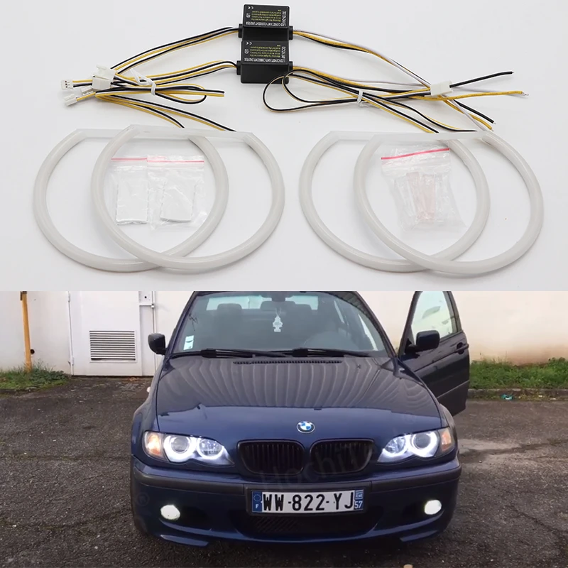 WHITE LED Headlight Angel Demon Eyes Kit Angel Eyes Light For BMW 3 Series E46 Sedan Touring Wagon Coupe Compact 1998-2005