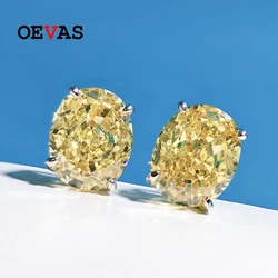 OEVAS 100% 925 Sterling Silver 8*10mm Yellow Pink High Carbon Diamond Stud Earrings For Women Sparkling Wedding Fine Jewelry