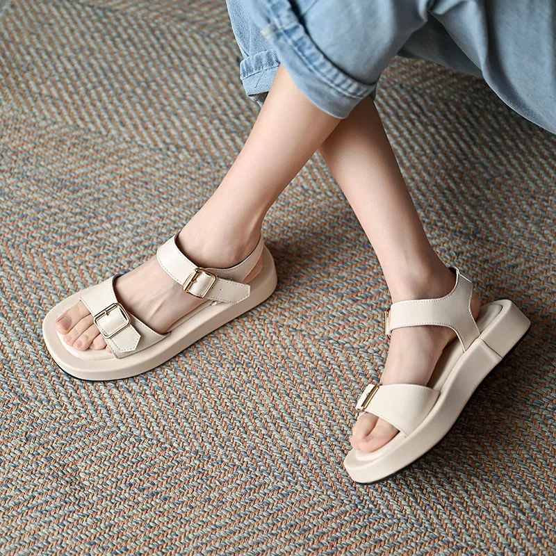 FEDONAS  Classic Women Falt Shoes Genuine Leather Punk Platform Shoes Woman 2025 Summer Buckles Office Lady Casual Women Sandals