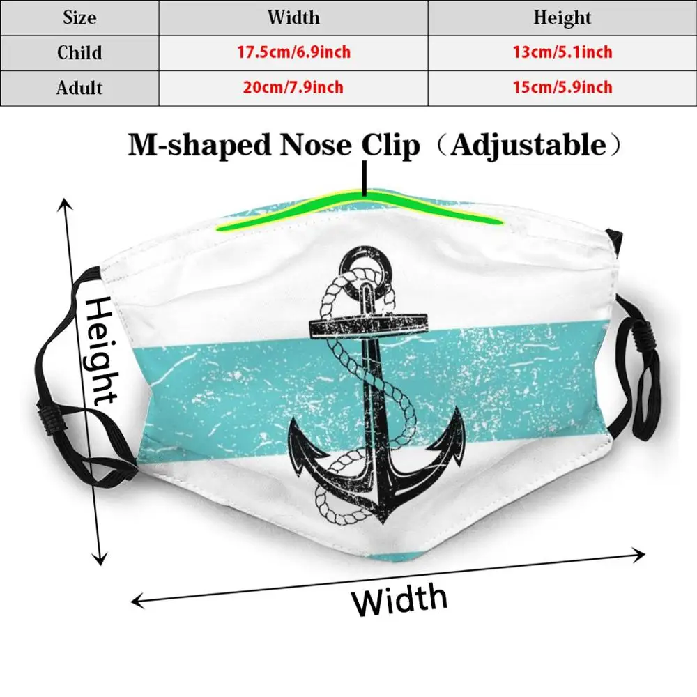 Vintage Anchor Beach Background Adult Kids Anti Dust filtro Pm2.5 maschera fai da te Old Ship Sail Summer Boat Sea Ocean Yatch Acqua Mar