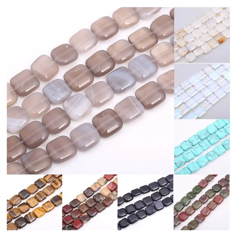 

12mm Natural Stone Colorful Agate Tiger Eye Sandstone Square Piece Loose Beads for Jewelry Making DIY Hot Bracelet Necklace 15"
