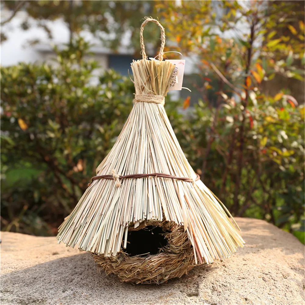 Gaiolas de pássaros acessórios para papagaios ninho artesanal tecer palha casa de pássaros interior ao ar livre pendurado aviário rede grama birdhouse