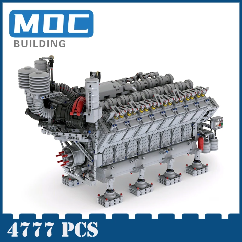 V16 Diesel Engine MOC Building Block Classic Creative Technology Bricks Educational Motor Machine Toys Xmas Display Gifts