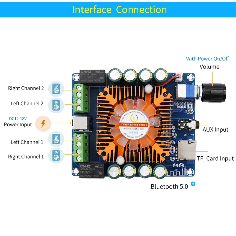 UNISIAN-Amplificador de áudio para carro, Bluetooth 5.0, 4 canais, placa amplificadora de potência, BT, AUX, TF para veículo, 4x40W, TDA7388