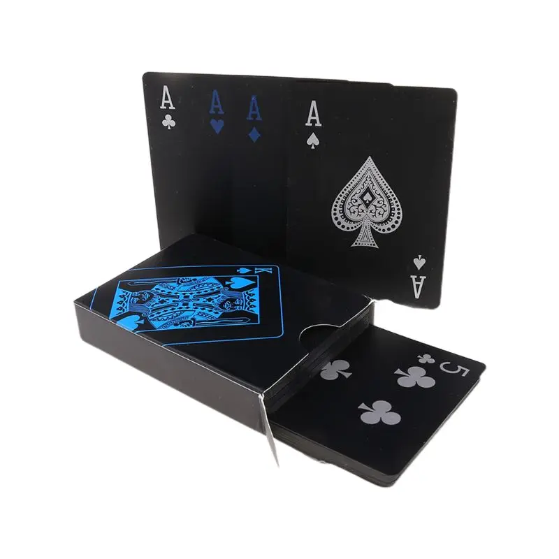 Waterproof Plastic Poker Playing Cards, Black PVC Poker Table Cards Classic Magic Tricks Tool Deck (54pcs) 54DA