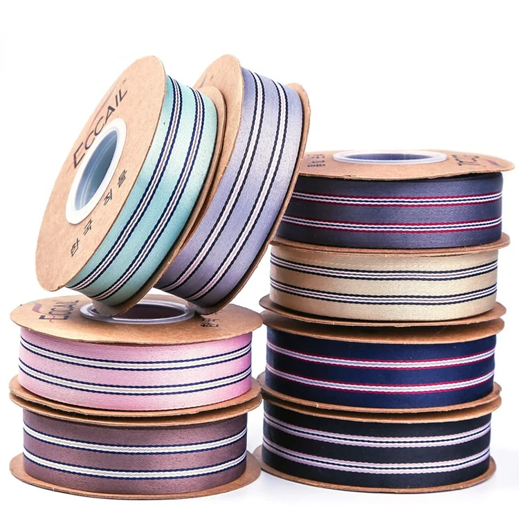 

10 yards double striped satin diy bow bouquet packaging ribbon top hat dress gift box color striped ribbon