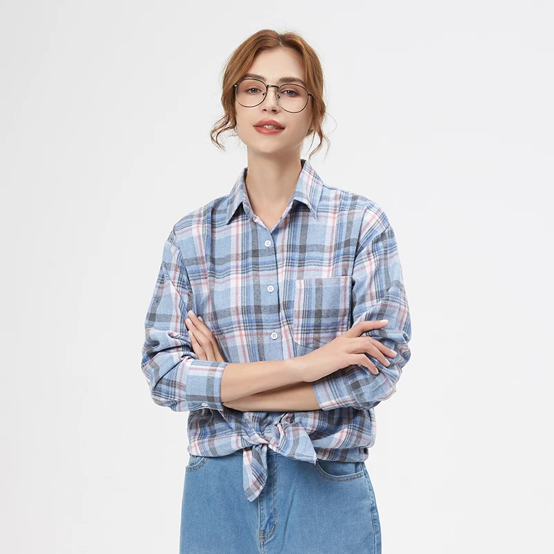 

2023 Autumn New Loose Women's Plaid Shirt Casual Design Blouses and Tops Brand College Style Woman Checked Shirts Clothes