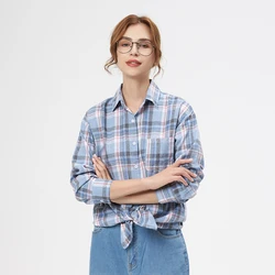 2025 Autumn New Loose Women's Plaid Shirt Casual Design Blouses and Tops Brand College Style Woman Checked Shirts Clothes