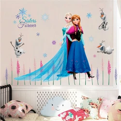 Cartoon Olaf Elsa Queen Anna Princess Anime Wall Stickers Kids Room Baseboard Home Decoration Mural Cute Art Frozen Movie Poster