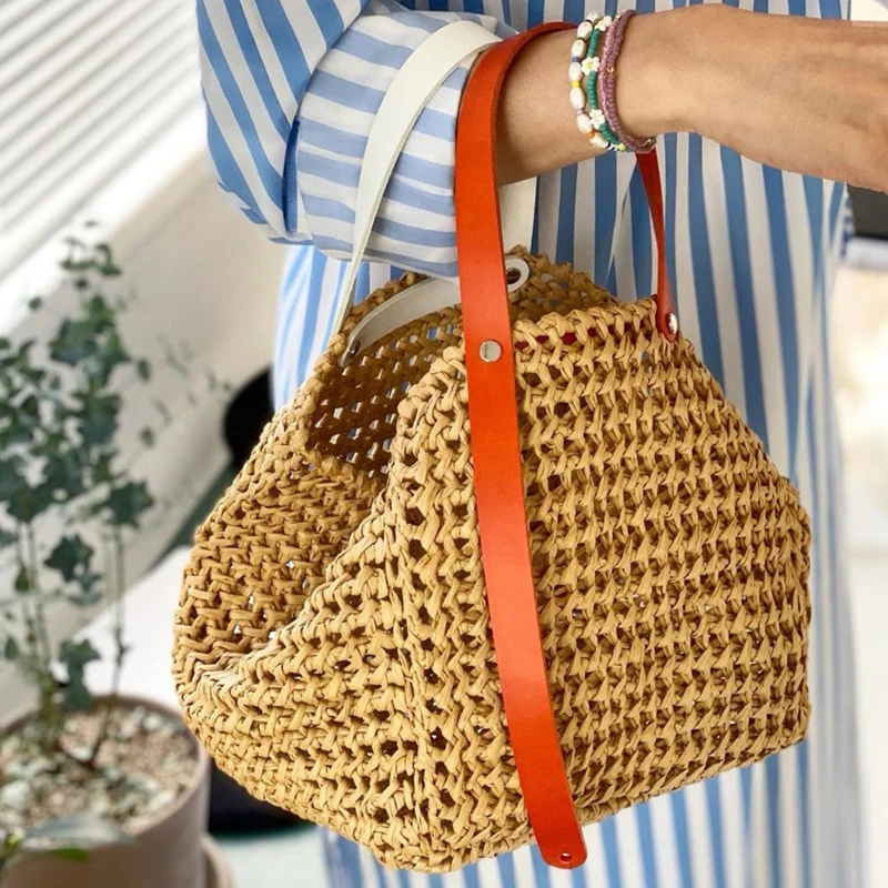 Handbag Shoulder Handle Strap Adjustable Colorful Leather Single Shoulder Bag Strap Accessories for DIY Handmade Woven Kit Bag