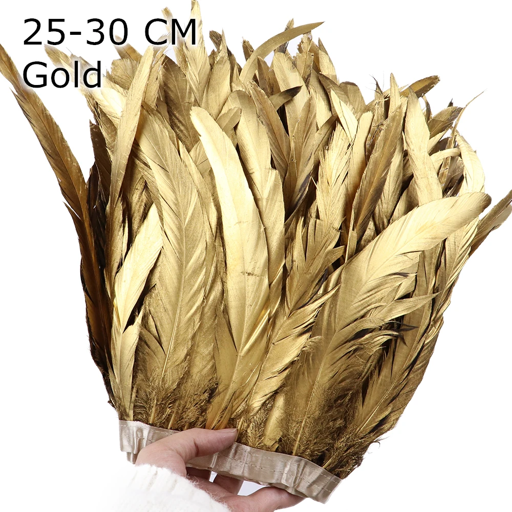 1 Meter Gold Silver Rooster Tail Trim Coque Feather Trimming Ribbon for Crafts Dress Skirt Carnival Costumes Plumes 10-12inches