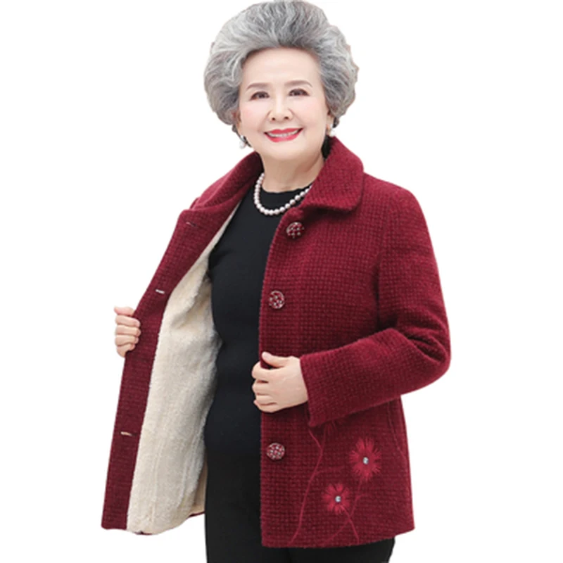 Middle-aged Autumn Winter Women's Outerwear plus Fleece Jacket Mink Fleece Clothes Woolen Coats Loose Mother Thick Warm Coat