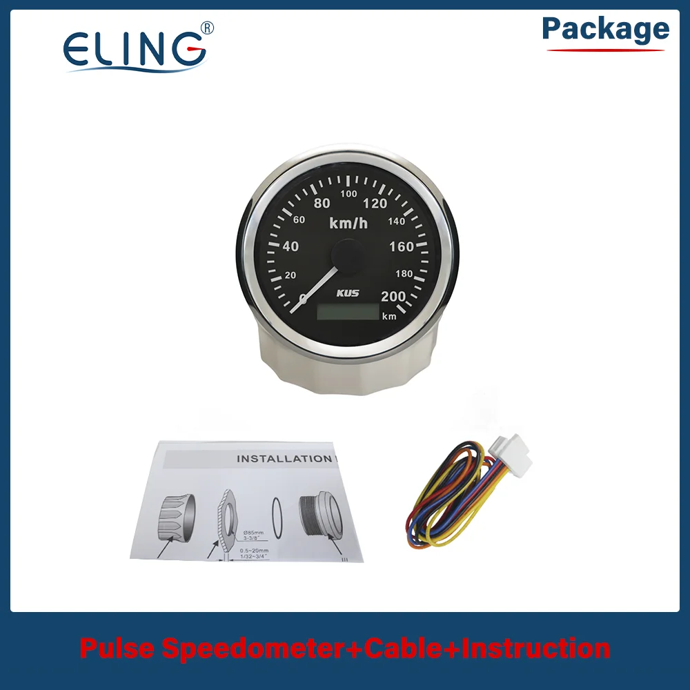KUS 85mm 0-120km/h 0-200km/h Speedometer Speedometer Hourmeter with Red and Yellow Backlight Available Pulse Signal for Car RV