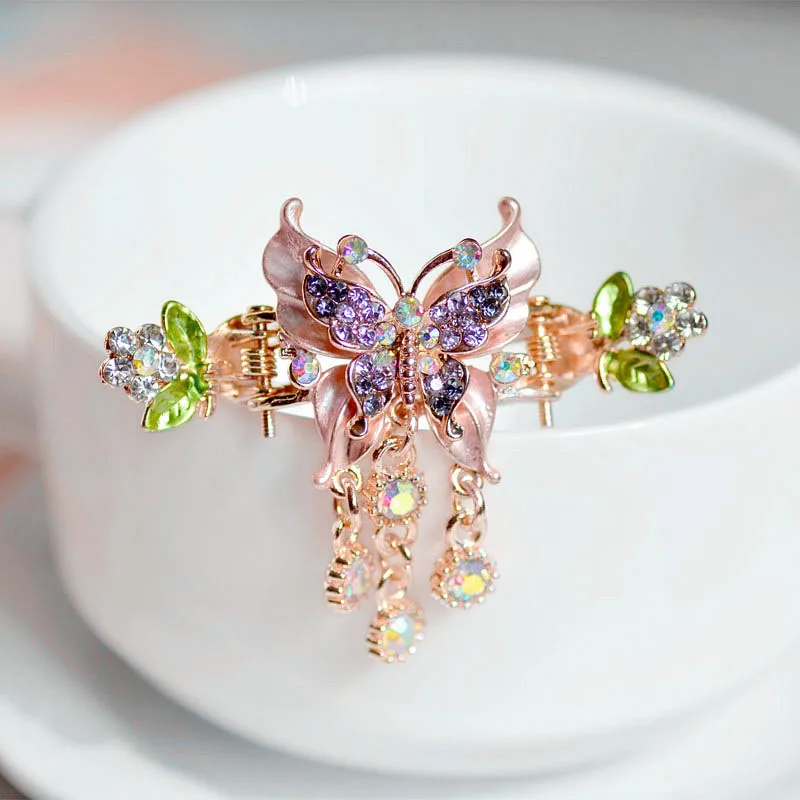 Morkopela Butterfly Enamel Hair Clip Vintage Charm Rhinestone Hairpin Clips Women Banquet Hair Claw Accessoires Party Jewelry