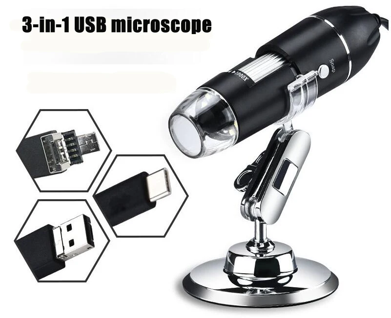 Microscópio digital usb 1000x com 8 luzes led, câmera eletrônica com microscópio + régua de calibração 40x-1000x